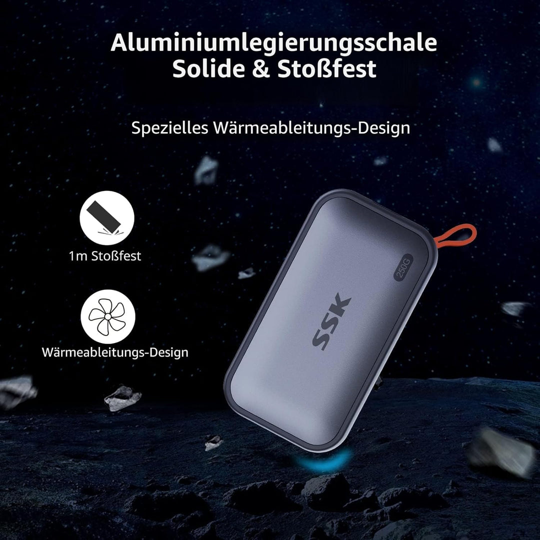 SSK 250GB tragbare Externe NVME-SSD, bis zu 1050 MB/s, Extreme Übertragungsgeschwindigkeit, USB 3.2