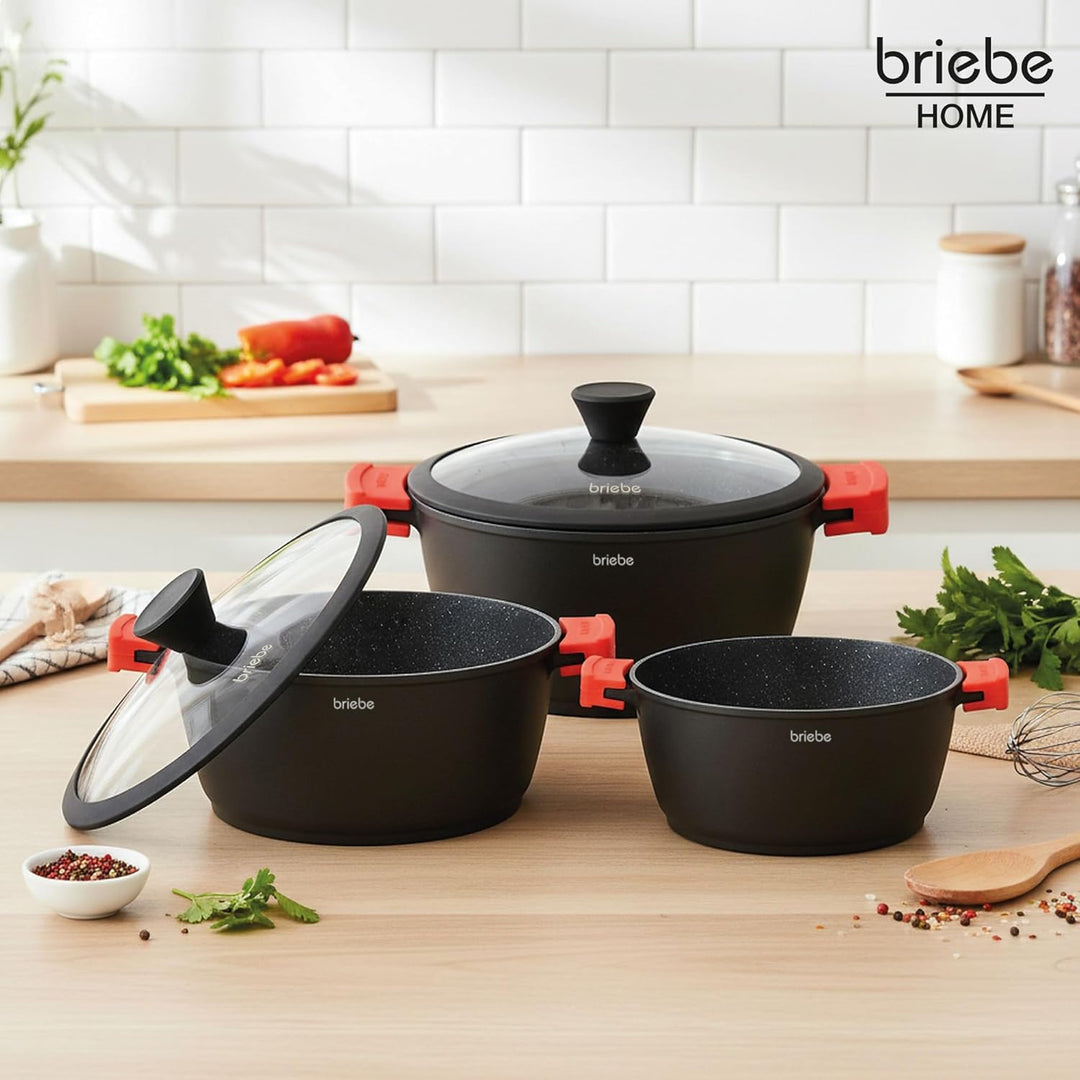 briebe Black Titanium Kochtopf, Induktion, Antihaftbeschichtung, Titan, 28 cm, Aluminiumguss, Beschi