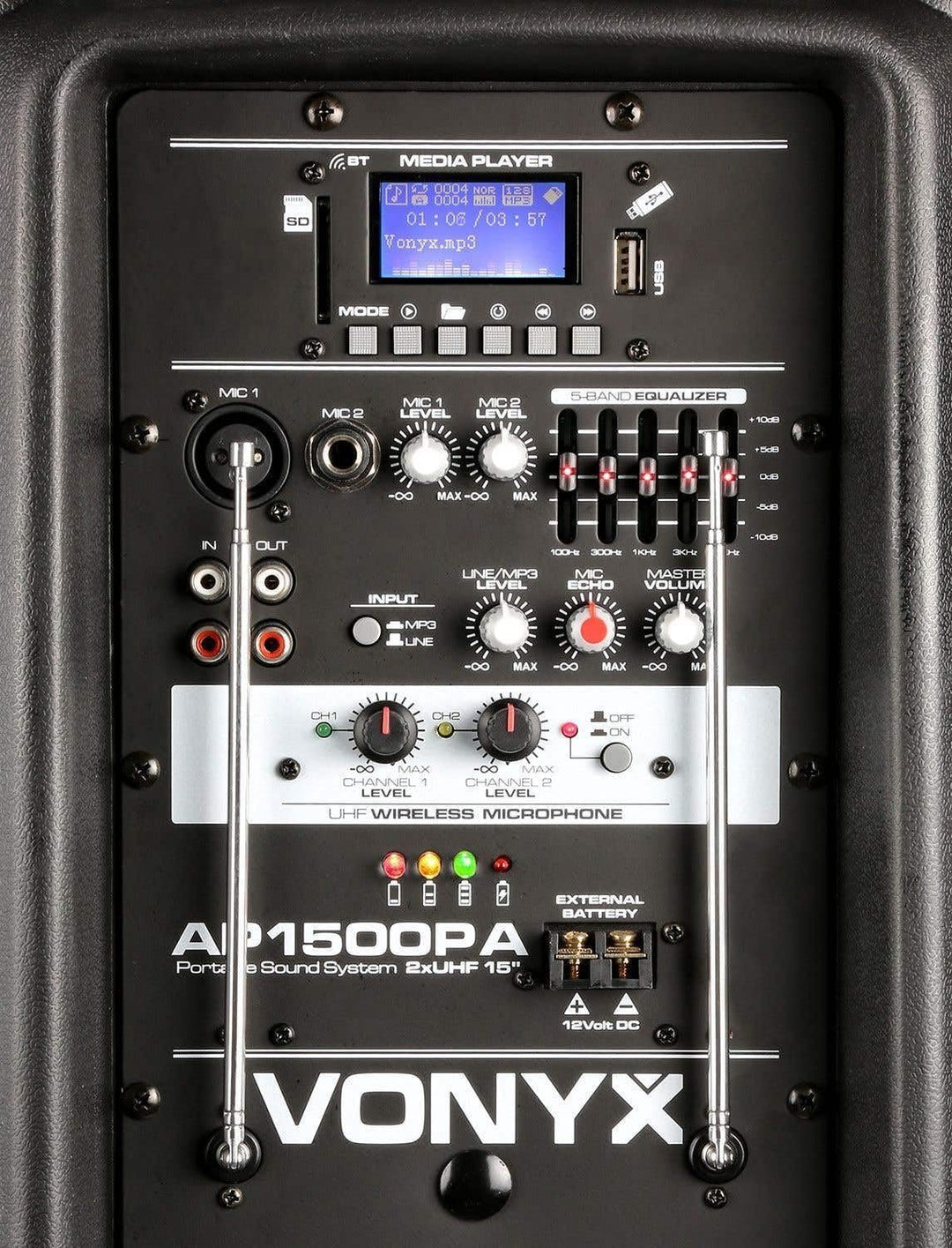 Vonyx AP1500PA - Mobile PA Anlage, Partybox Bluetooth mit Akku, 800 Watt Party Lautsprecher mit Mikr