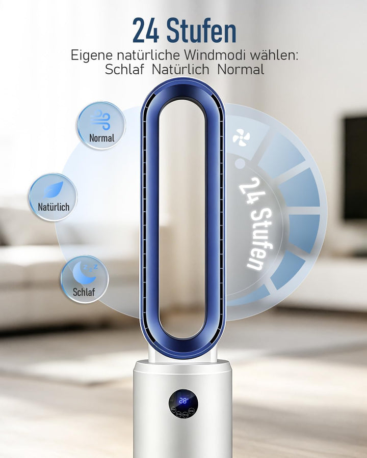 Rotorloser Ventilator, 24 Stufen Leiser Turmventilator Mit Fernbedienung & 12h Timer, Energiesparend