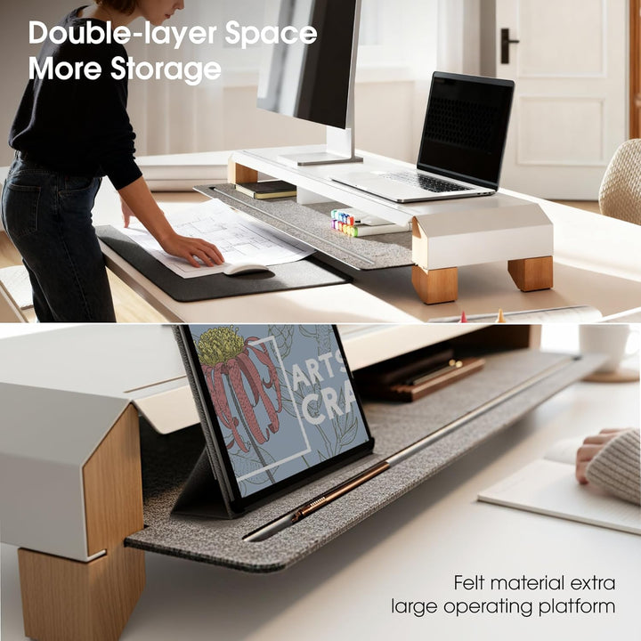Fenge Monitorständer mit Telefon Ständer, 100cm Dual Monitor Riser für 2 Monitore, Schreibtisch Rega
