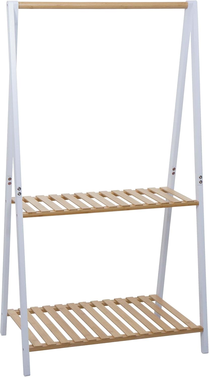 Mendler Bambus Pflanzenregal HWC-Q32, Blumentreppe Pflanzentreppe Badregal, Stange 2 Ablagen 130x70x