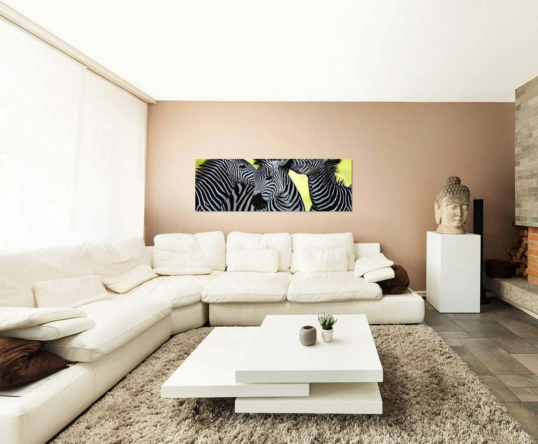 Paul Sinus Art Panoramabild auf Leinwand und Keilrahmen 150x50cm Afrika Zebras Wildnis Safari
