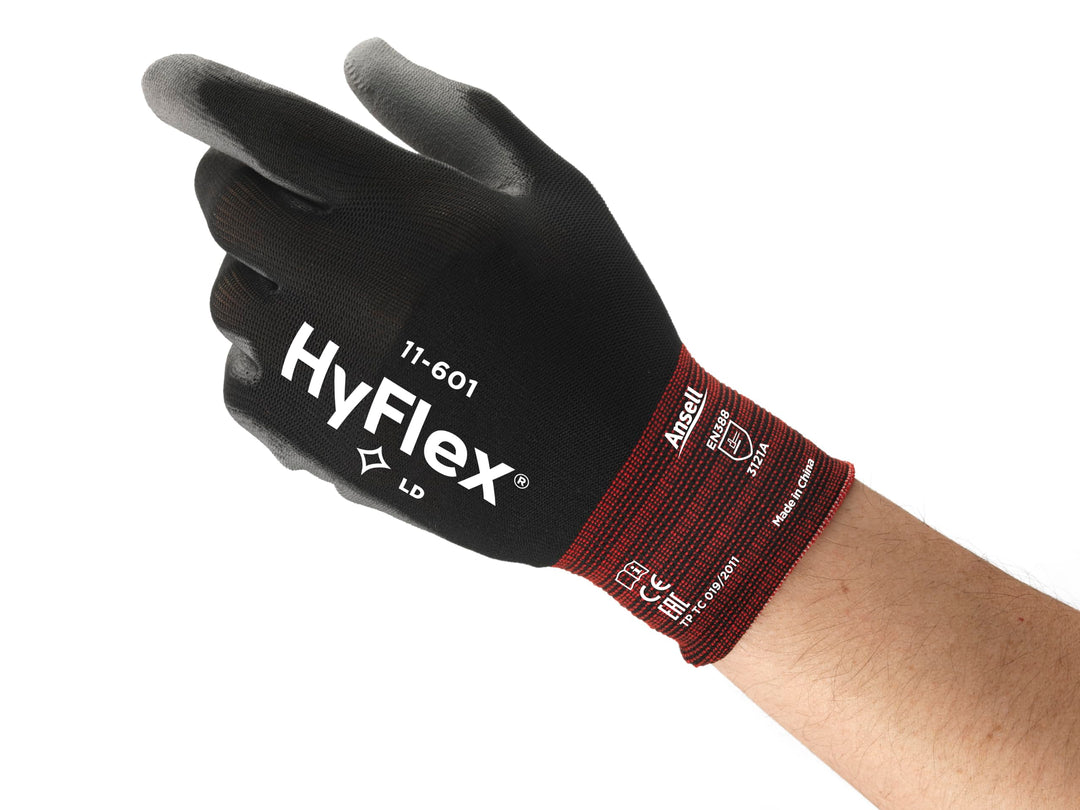 Ansell HyFlex 11-601 Dünne Arbeitshandschuhe, Nylon-Strickhandschuhe mit PU Beschichtung, Leichte Sc