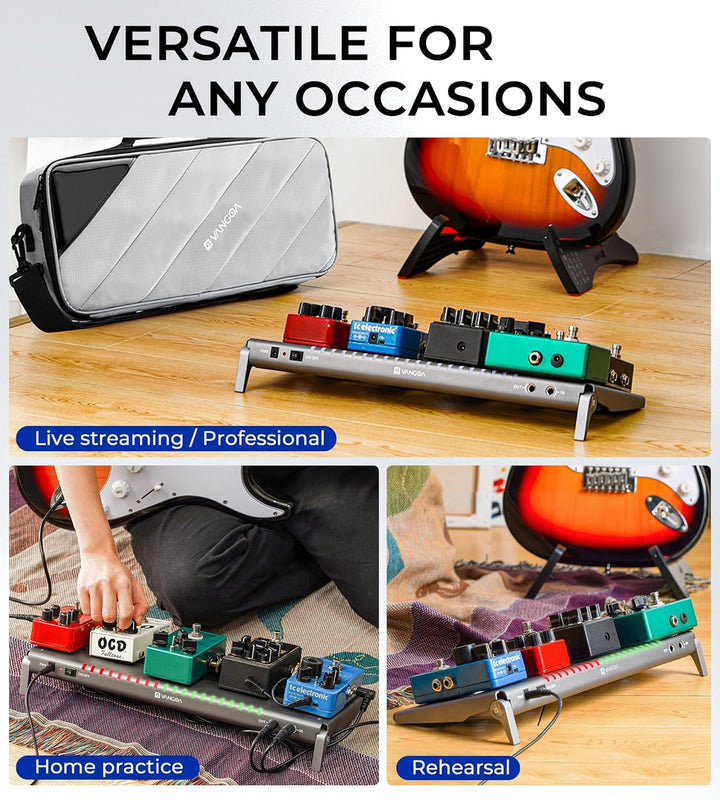 Vangoa Gitarren-Pedalboard mit eingebauter, isolierter Stromversorgung, VPPD-S Aluminium, klein, tra