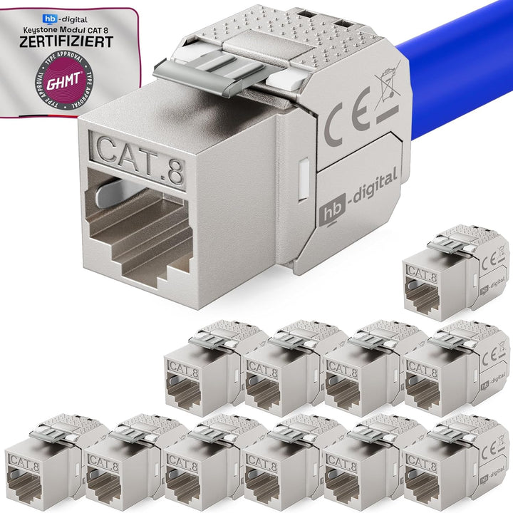 12x Cat.8.1 Keystone cat8 Jack RJ45 Buchse Modul 2000 MHz 40Gbit vollgeschirmt werkzeuglos STP RJ-45