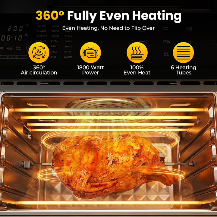 Heissluftfritteuse XXL 30L – Heissluftofen mit LED-Touchscreen, Umluft, 21 Programme, 2 Kochmodi, 18