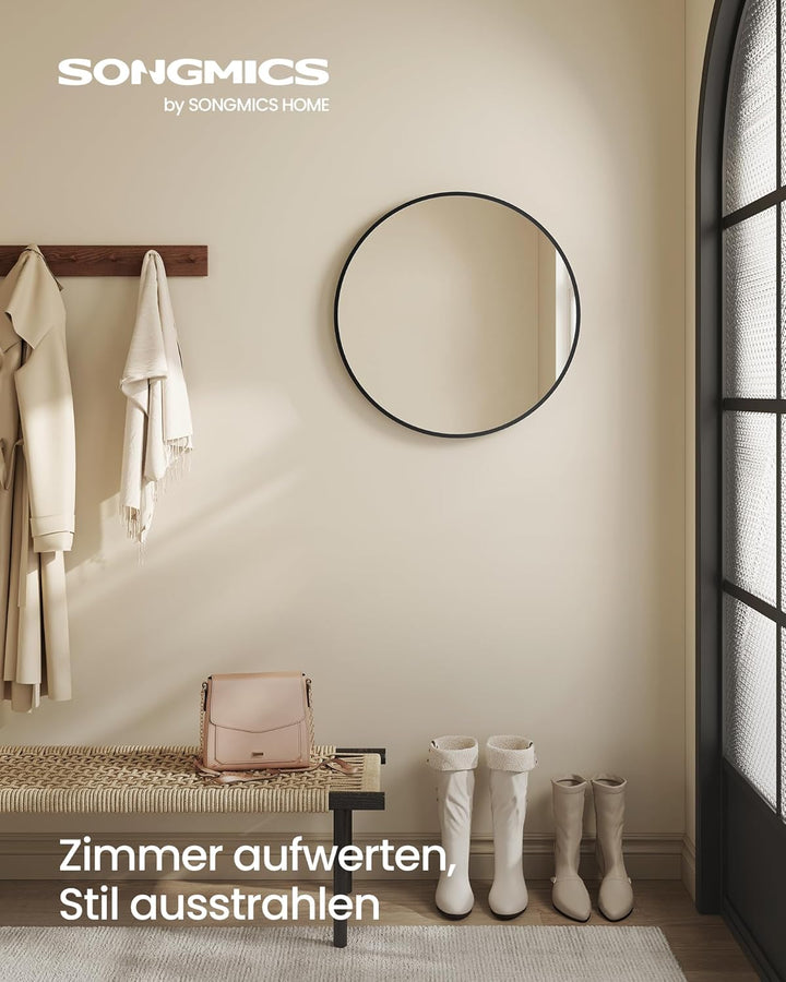 SONGMICS Wandspiegel, Spiegel rund, Ø 50 cm Badezimmerspiegel, Metallrahmen, einfache Montage, moder