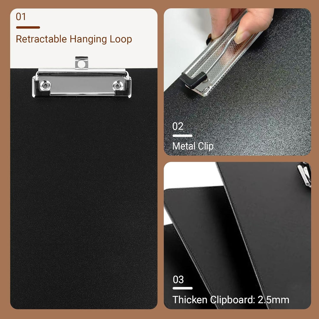 12 Stück Kunststoff Klemmbretter A4, 2.5mm Clipboard A4 Klemmbrettmappe mit Metalklemme und Aufhänge