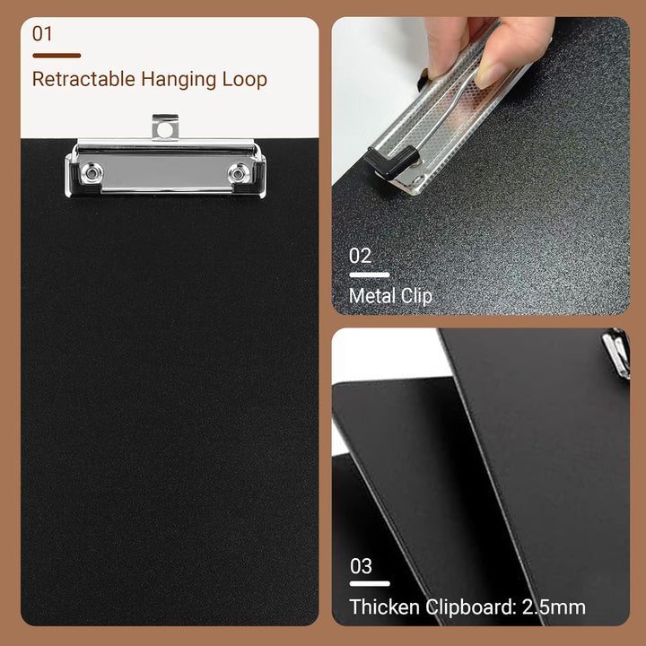 12 Stück Kunststoff Klemmbretter A4, 2.5mm Clipboard A4 Klemmbrettmappe mit Metalklemme und Aufhänge
