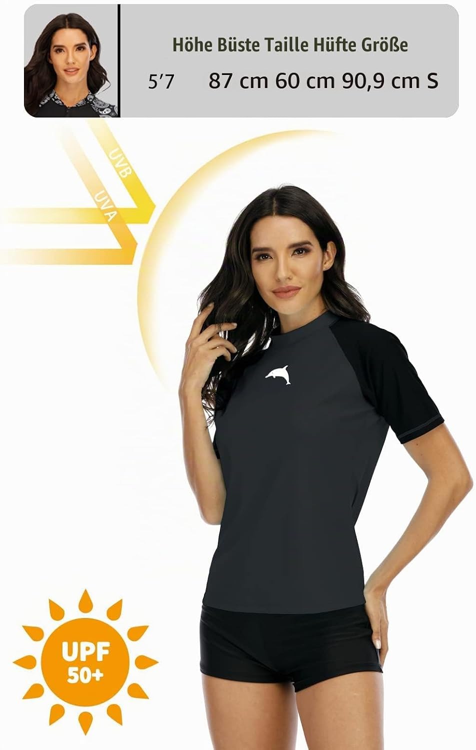 Halcurt UV Shirt Damen Kurzarm Rash Guard UPF 50+ Schwimmshirt Schnell Trocknender Badeshirt M-XXL M