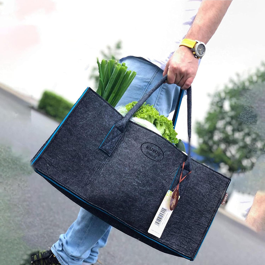 RAIKOU NEU Filztasche Shopper Holzkorb Einkaufstasche Henkeltasche Zeitungskorb Stabile Kaminholztas