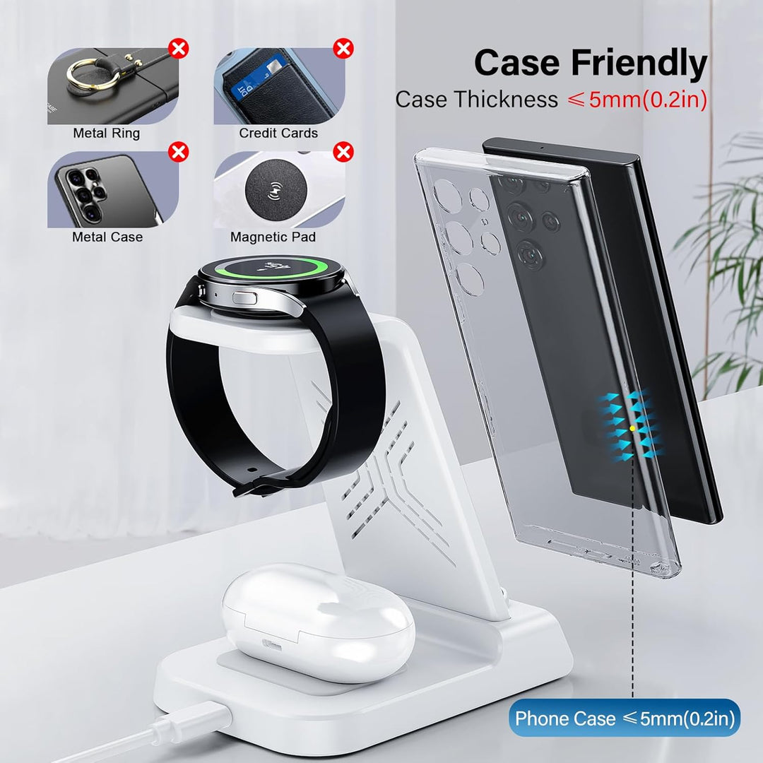 Induktive Ladestation für Samsung S25 Ultra, 3 in 1 Wireless Charger für Samsung Galaxy Watch 8/8 Cl