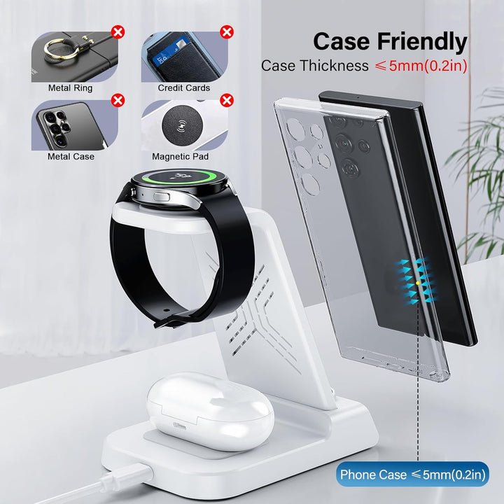 Induktive Ladestation für Samsung S25 Ultra, 3 in 1 Wireless Charger für Samsung Galaxy Watch 8/8 Cl