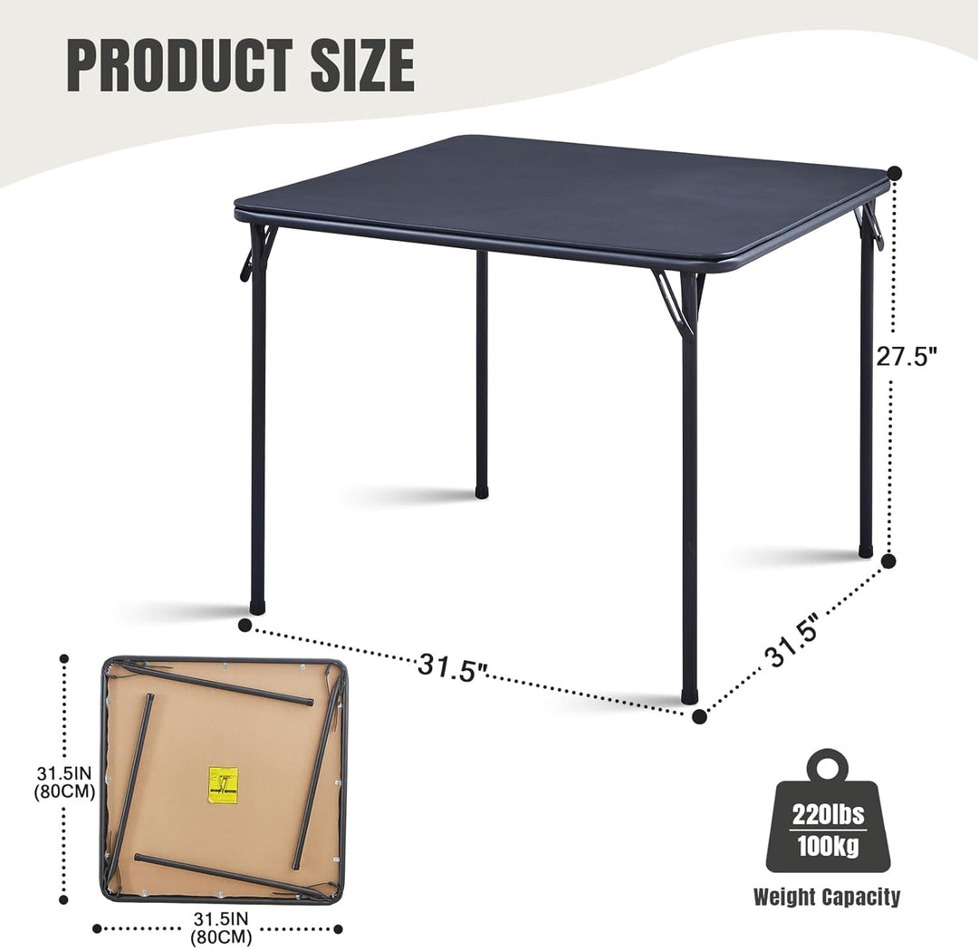 Quadratischer Klapptisch, tragbarer, robuster Kartentisch mit Vinylplatte, für drinnen und draussen,
