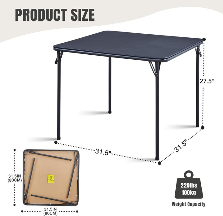 Quadratischer Klapptisch, tragbarer, robuster Kartentisch mit Vinylplatte, für drinnen und draussen,