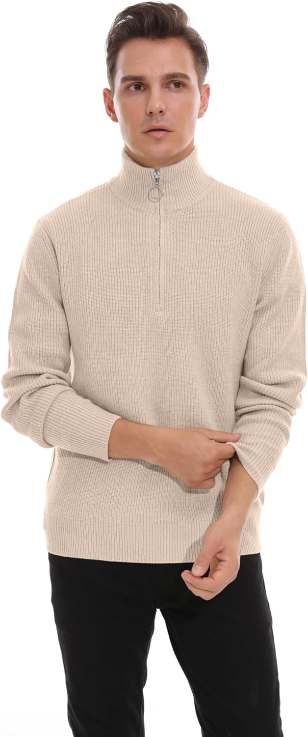 Hisir Pullover Herren Strickpullover 1/4 Zip Pulli Männer, Bequem Weich Warmer Winter Pullover für M