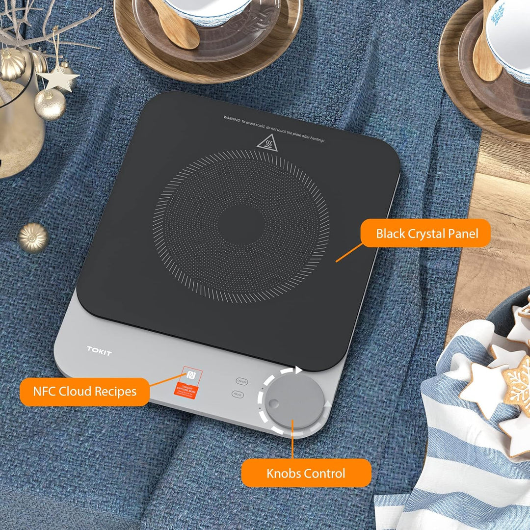 TOKIT Induktionskochplatte automatische Topferkennung 2100W 1-Tasten-Steuerung 16mm ultra-dünn Sous-