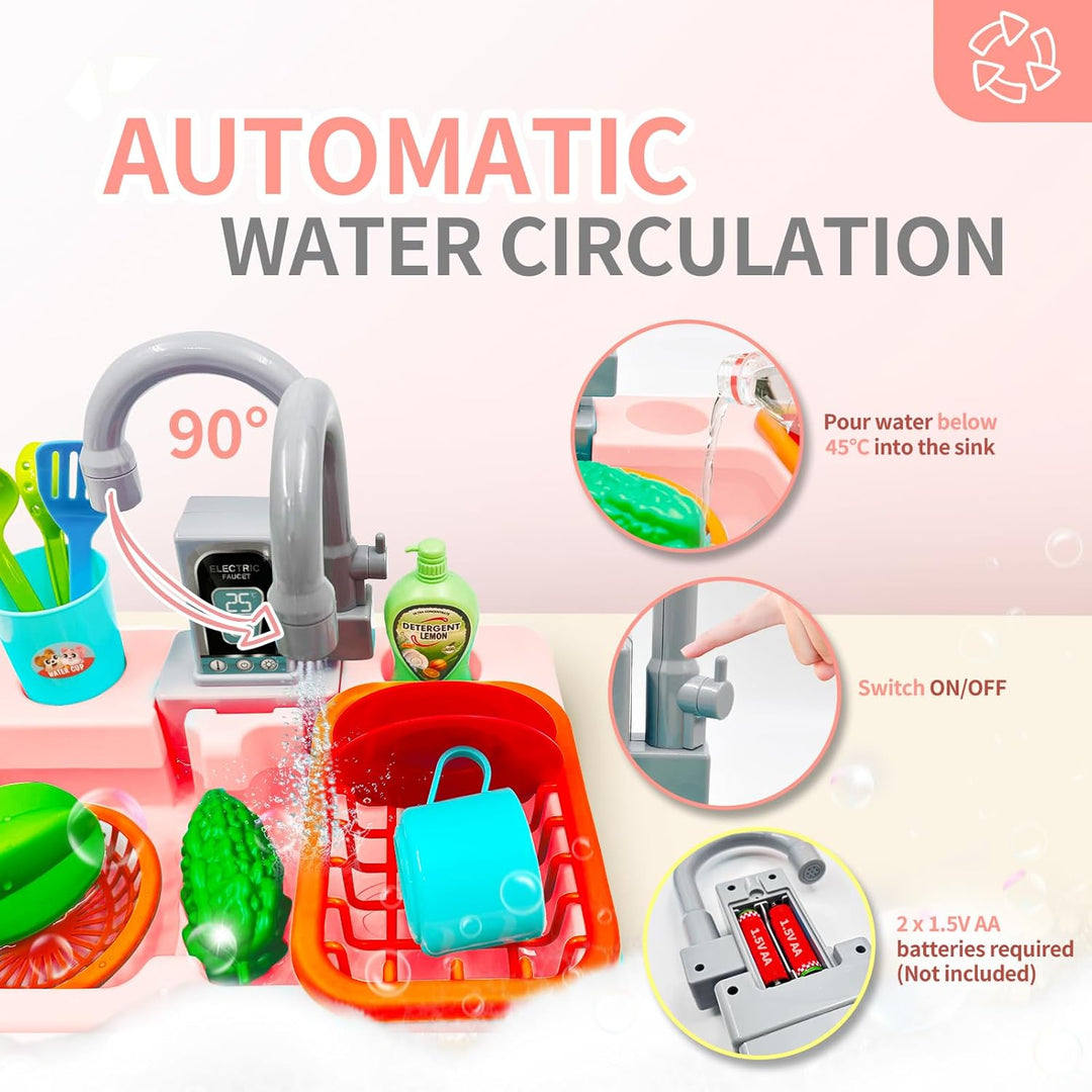 Acelane Küchenspüle Spielzeug Set mit Wasser Recycling Wasserhahn und Waschbecken, Kinder Rollenspie