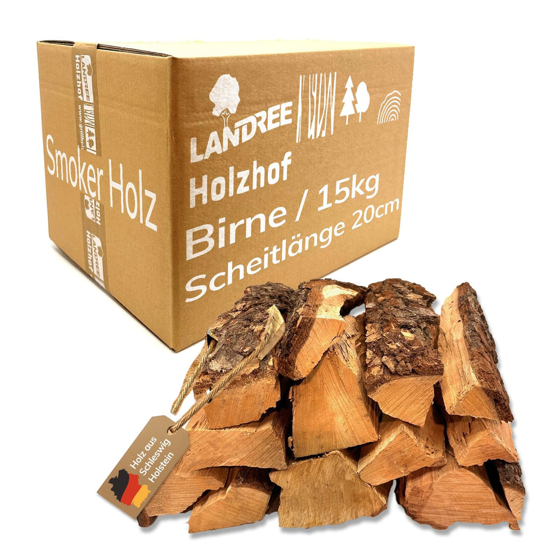 Landree® Birne Smokerholz 15 Kg - für Smoker, Räucherofen, grosse Kugelgrills - Scheitlänge ca. 20cm