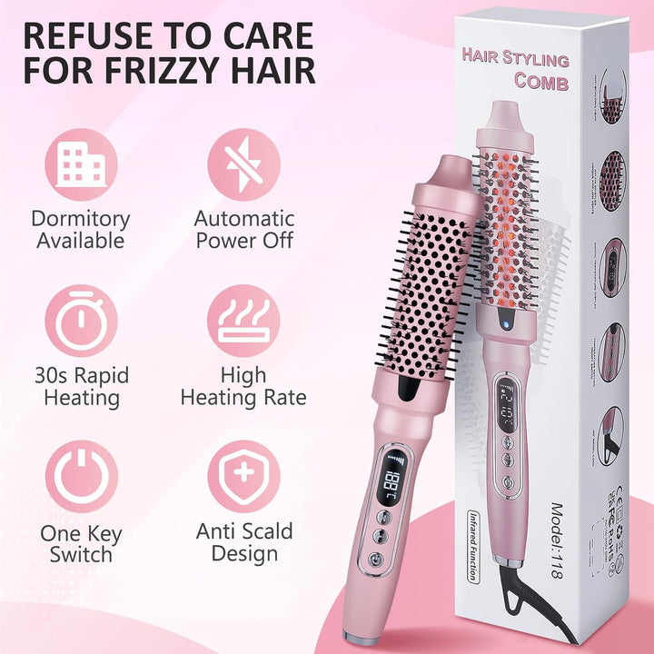 38mm Wärmebürste Thermobürste, 3 in 1 LCD 110-210℃Heated Round Thermal Brush,Lockenbürste für Lose L