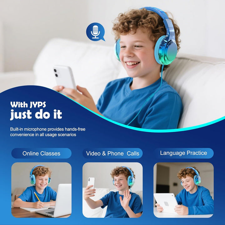 JYPS Kinder Kopfhörer,Kopfhörer Kinder mit Kabel,85/94 dB Volume Limit,Faltbare Kopfhörer für Mädche