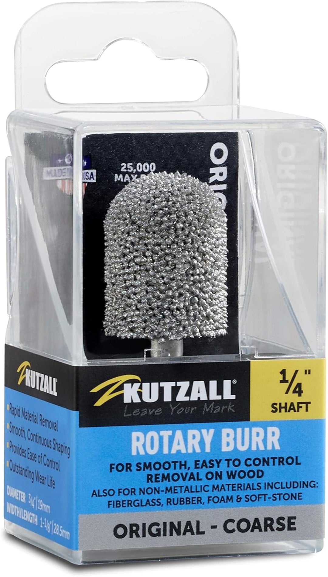 Kutzall Original Kugelkopffräser, 1⁄4" Schaft, grob - Holzbearbeitungswerkzeug für Bosch, DeWalt, Mi