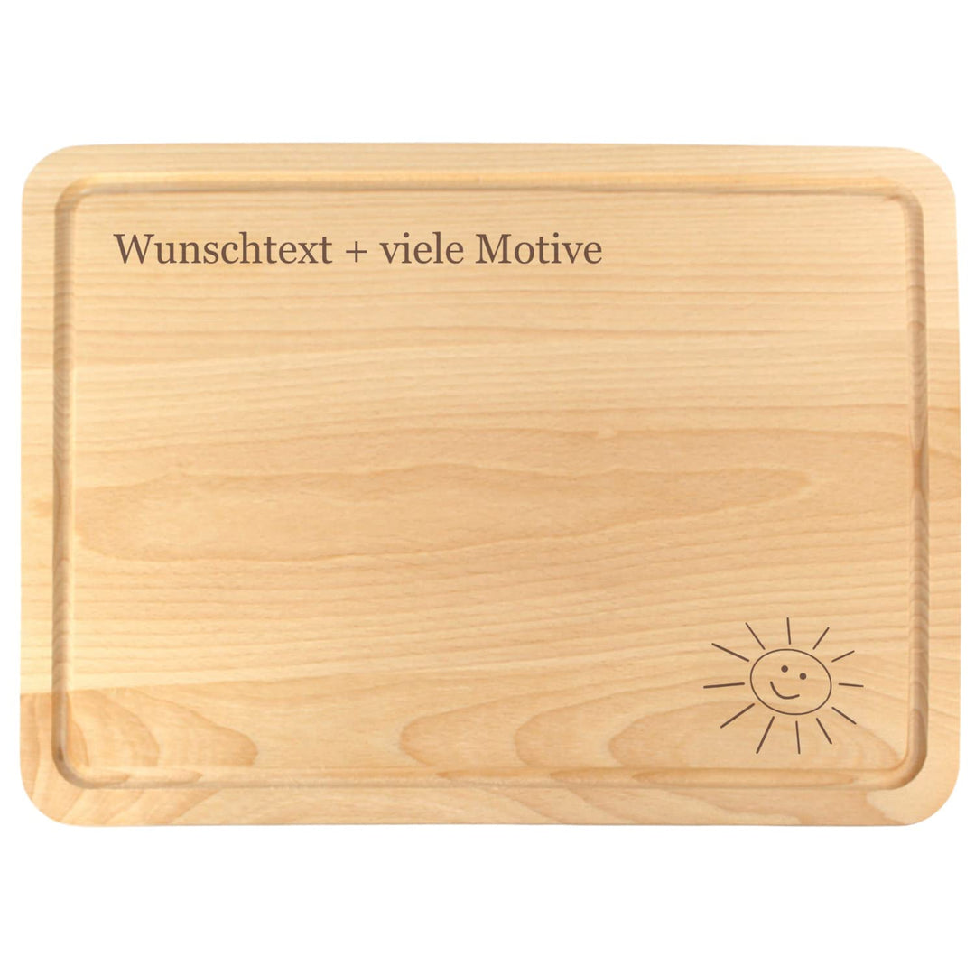 Schneidebrett Holz mit Saftrille und personalisierter Gravur - Spruch, mit Name und Motiv - individu