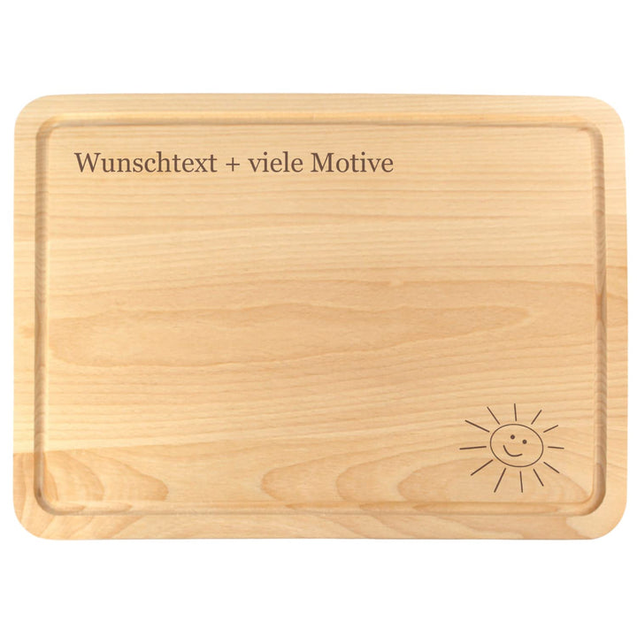 Schneidebrett Holz mit Saftrille und personalisierter Gravur - Spruch, mit Name und Motiv - individu