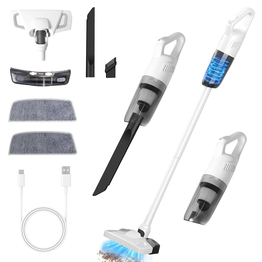 Kabelloser Akku-Staubsauger mit Wischfunktion, 2-in-1 Staubsauger mit Anti-Tangle-Bodenbürste für Ti