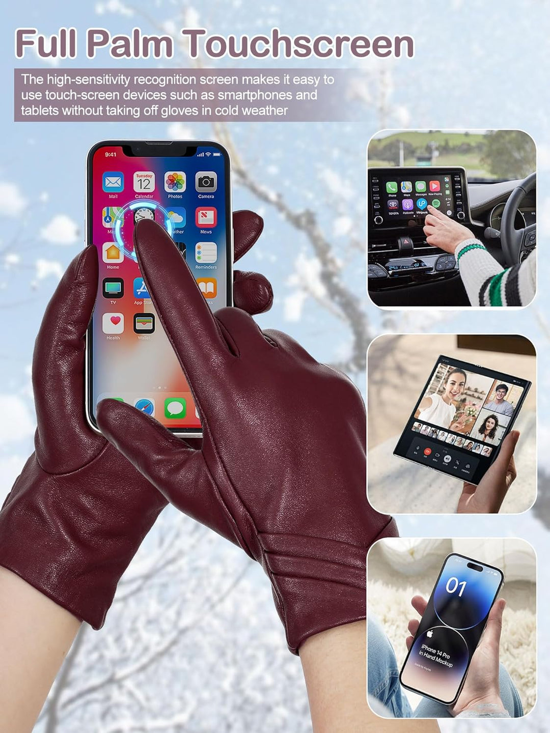 GSG SINCE 1998 Echtes Lammfell Lederhandschuhe für Damen Warm Gefütterte Touchscreen Winterhandschuh