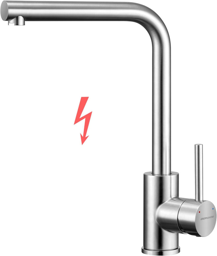 BONADE Niederdruck Armatur Küche aus Edelstahl 304, Küchenarmatur Niederdruck 360° Schwenkbare Misch