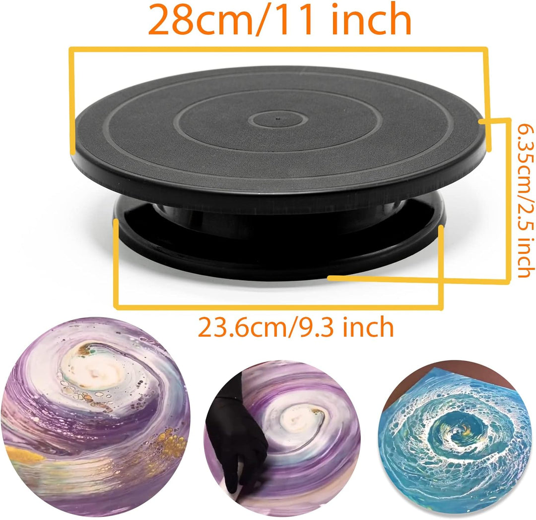 Drehbarer Drehteller, 27,9 cm, drehbar, für Kuchen, drehbar, schwarz, zum Spritzen, mit Kegeltuch-St