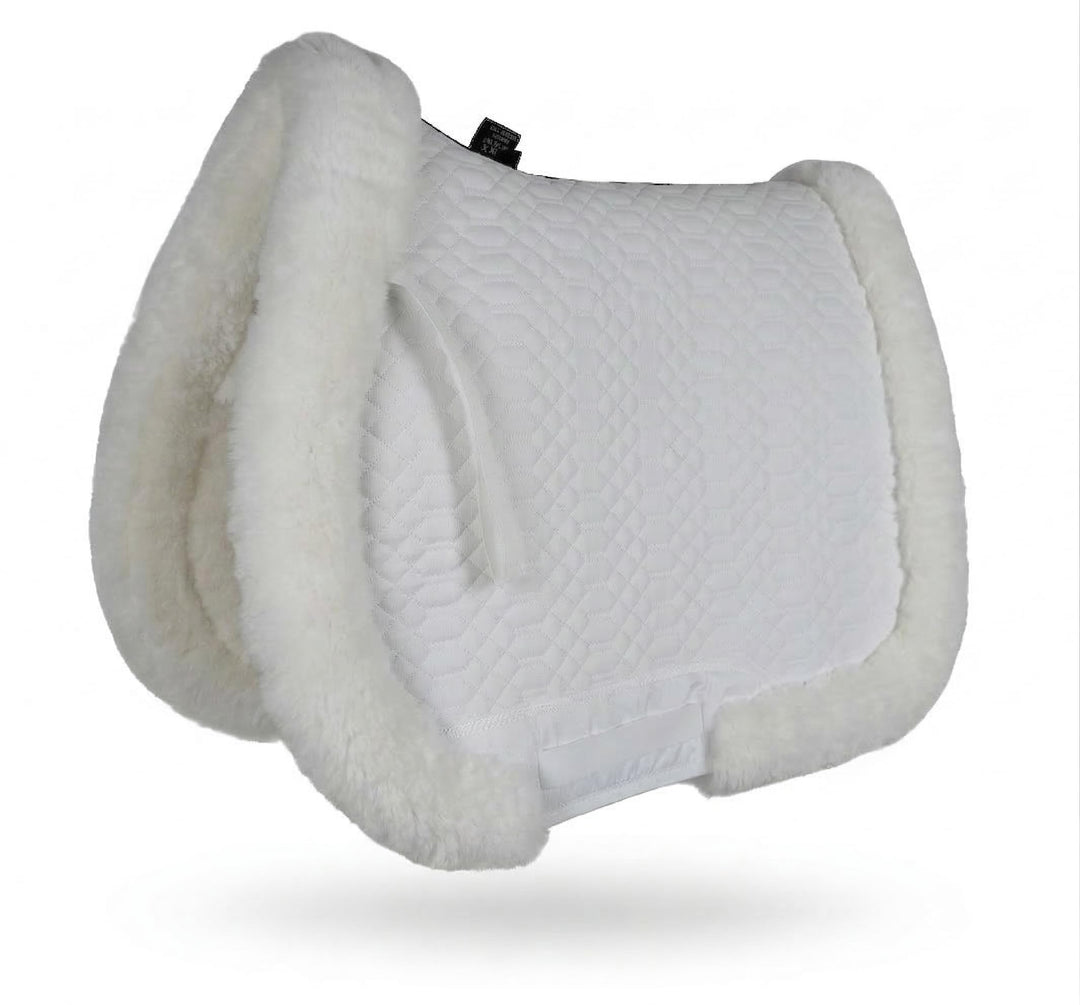 Engel Reitsport Lammfell Schabracke Fully Lined mit Fellkranz SCHABRA3-D-WEI-MED Stoff Weiss Fell We
