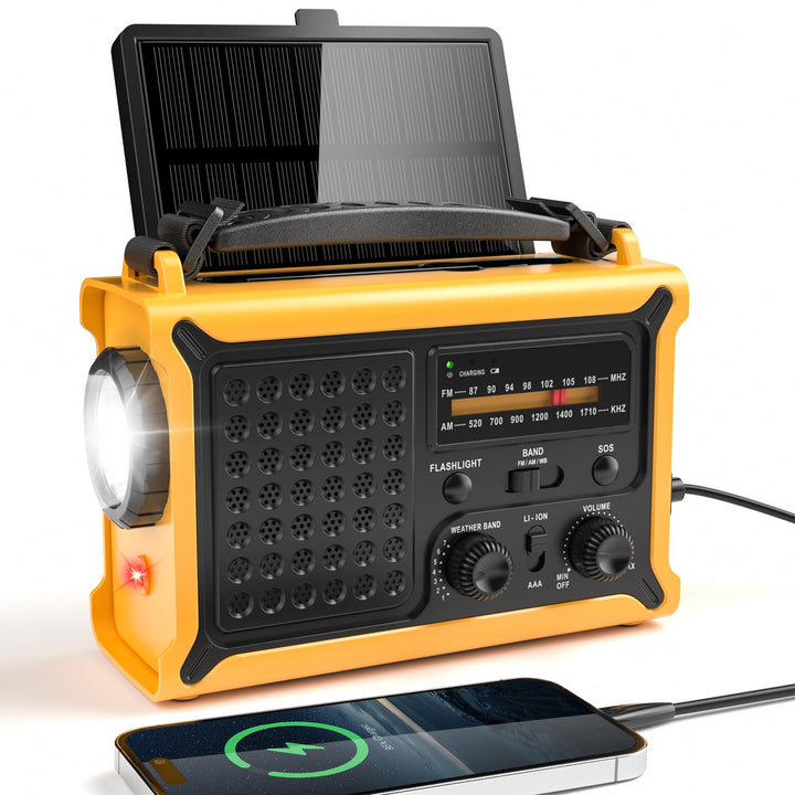 Solar Kurbelradio mit 12000mAh Akku Wiederaufladbare, Extra Grosse Solarpanel, AM/FM Notfallradio mi