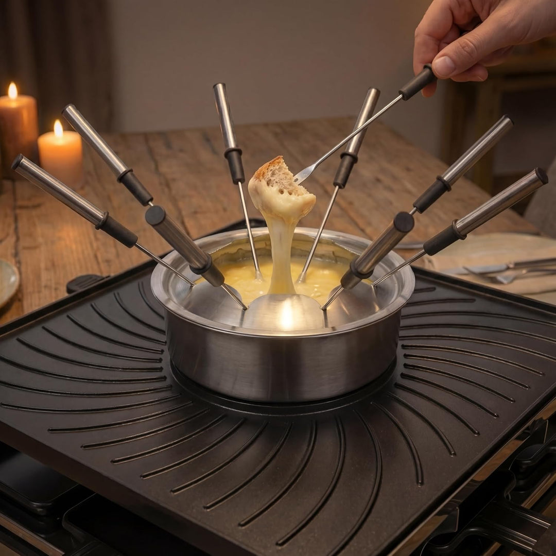 Princess Raclette und Fondue 5-in-1, 8 Personen, Doppelte Thermostate, 1,3 L Fonduetopf, PFAS-frei,