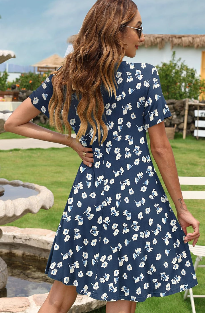 MOLERANI Damen Sommerkleider Casual T-Shirt Kurzarm Strandkleid Loose Swing Damenkleid S Floral Mari