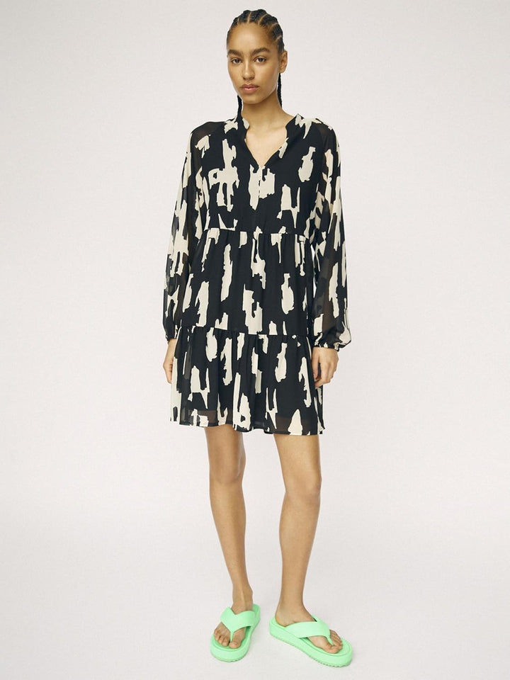 Object Damen Objmila Gia L/S Dress Noos Kleid 44 Black/Aop:sandshell Graphic, 44 Black/Aop:sandshell