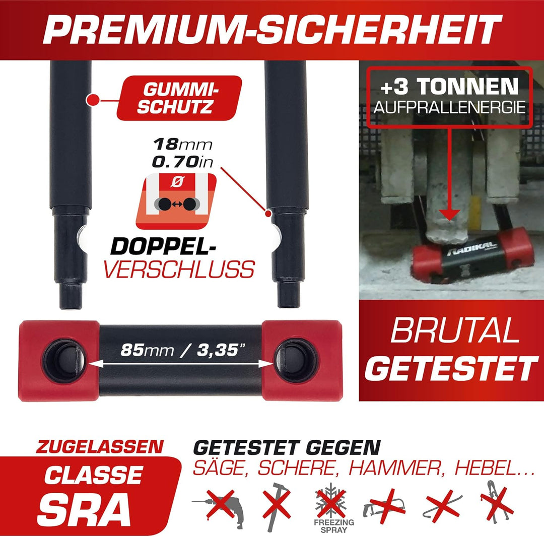 RADIKAL RK120R Bügelschloss mit CLASSE SRA Zulassung, Durchmesser 18mm 85x125, 85x125