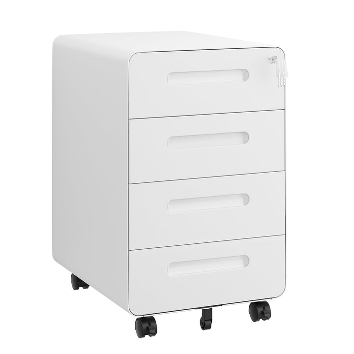 Rollcontainer mit 4 Schubladen, Aktenschrank, Abgerundetes Eckendesign, Abschliessbar, 4 Schlüsseln,