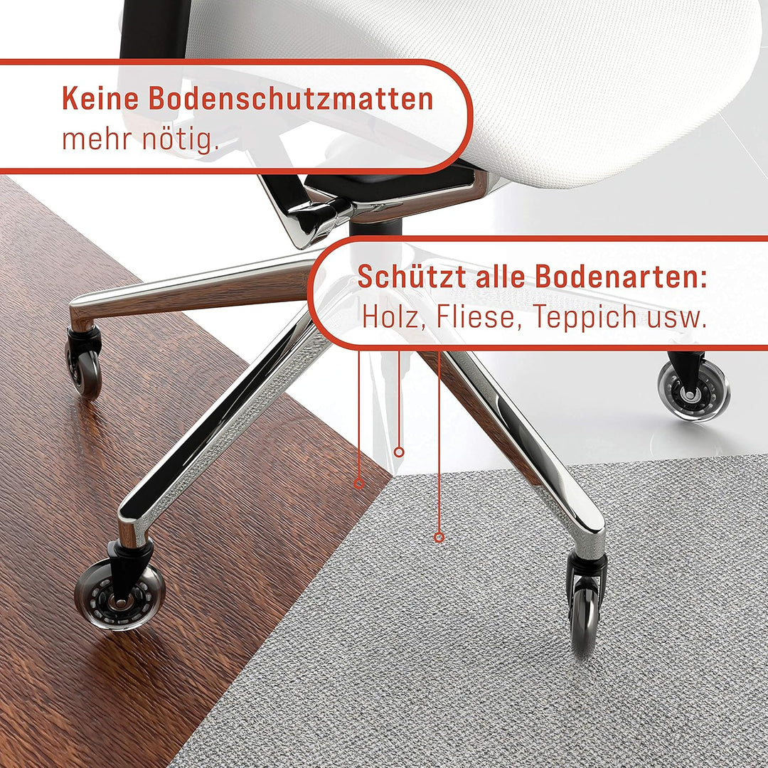 5x Bürostuhl Rollen 10mm leise & kratzerfrei - Universal Schreibtischstuhl Hartbodenrollen ideal für