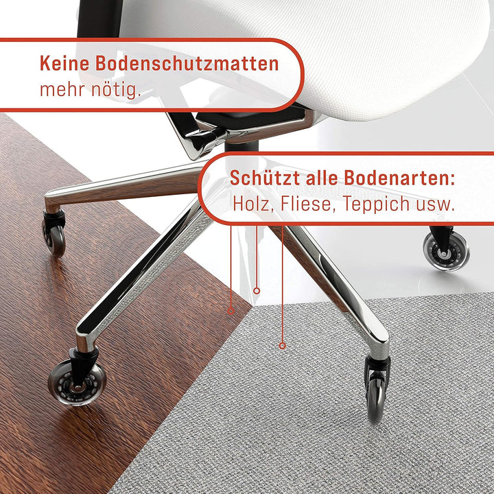 5x Bürostuhl Rollen 10mm leise & kratzerfrei - Universal Schreibtischstuhl Hartbodenrollen ideal für