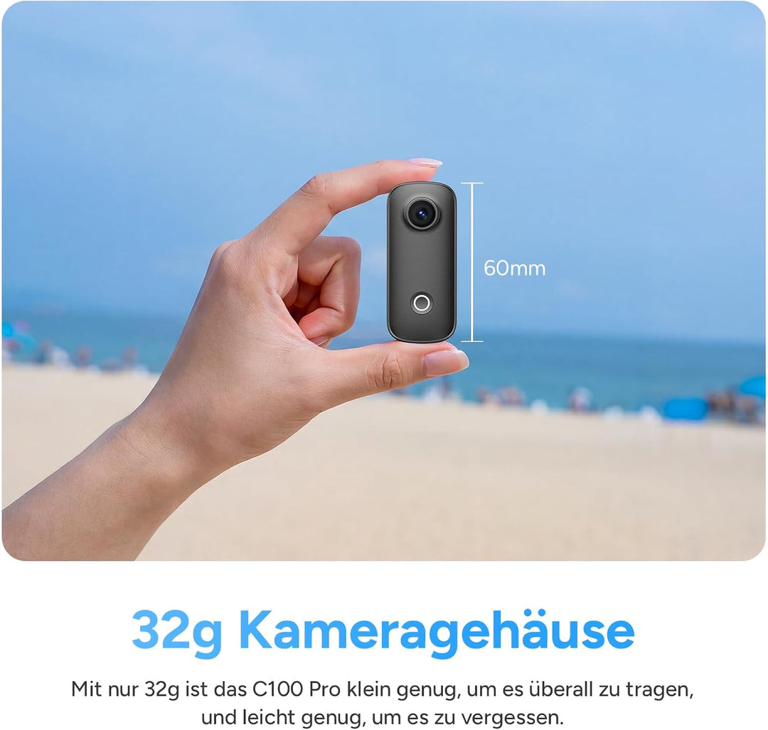 SJCAM C100 Pro 4K Bodycam, Mini Action Cam, 64GB, 148Min, 32g leicht | 120° POV Vlog Kamera, 30m Was