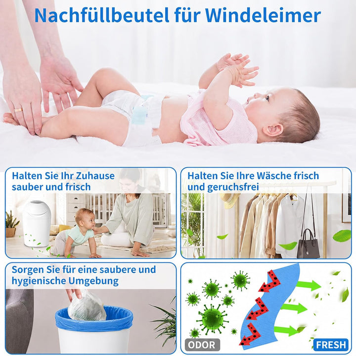 Windeleimer Nachfüllkassetten 16 Stück Nachfüllbeutel Verbesserte Geruchsresistenz und Haltbarkeit K