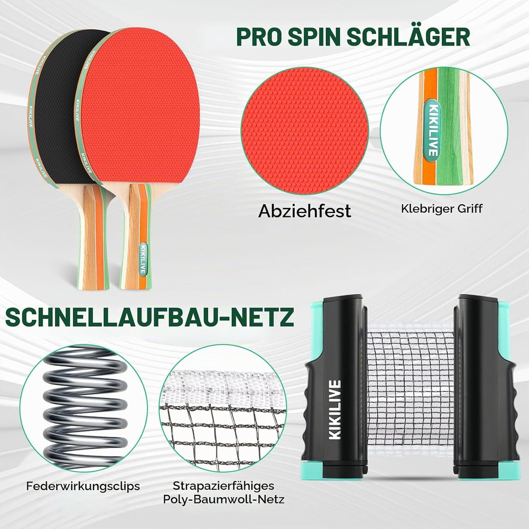 Tischtennis Set mit ausziehbarem Netz, 2 Schlägern, 6 Bällen und Tragetasche – das tragbare Set für