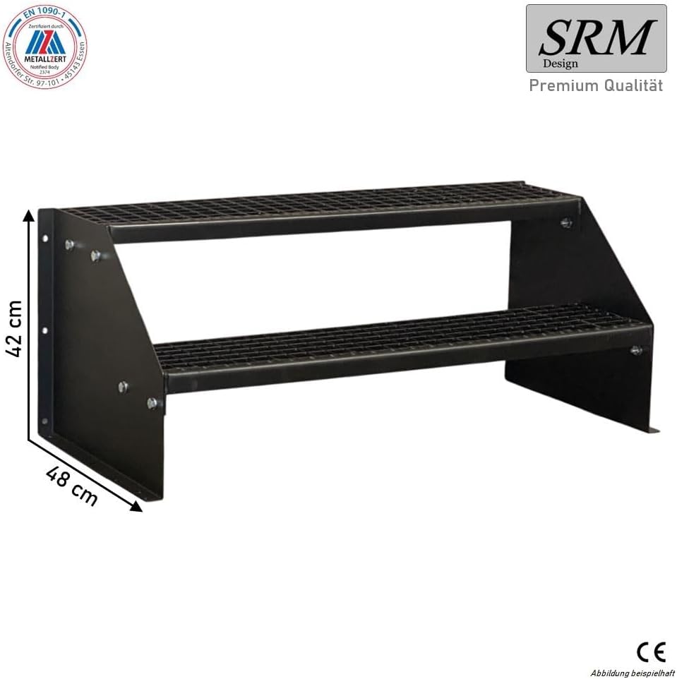 SRM Design 2 Stufen Standtreppe M1 Breite 100 cm vollschwarz | Geschosshöhe 42 cm freistehend ohne G