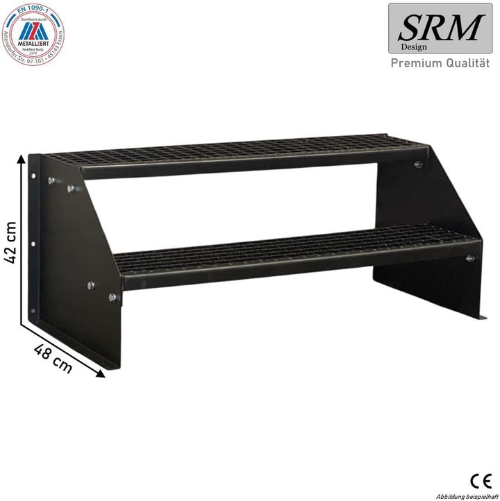 SRM Design 2 Stufen Standtreppe M1 Breite 100 cm vollschwarz | Geschosshöhe 42 cm freistehend ohne G