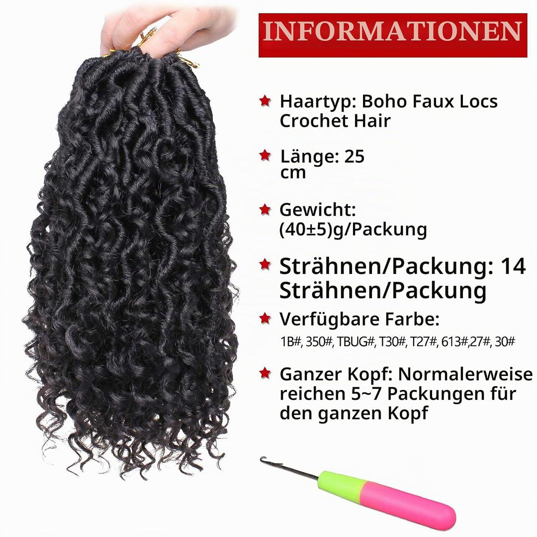 Xtrend 10 Inch 8 Packs Black River Goddess Faux Locs Crochet Hair Wavy With Curly Ends 14Strands/Pac