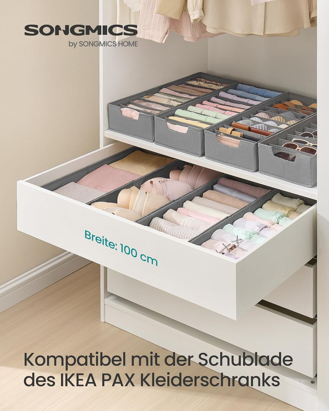 SONGMICS Unterwäsche-Organizer 4er Set, Schubladen-Organizer für IKEA PAX Kleiderschrank, ohne Trenn