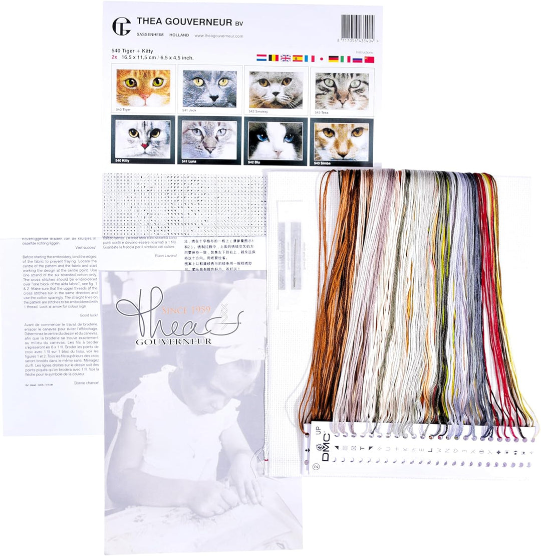 Thea Gouverneur - Kreuzstich-Set - Katzen Tijer + Kitty - Aida - 16 Count - Für Erwachsene - 540A, K